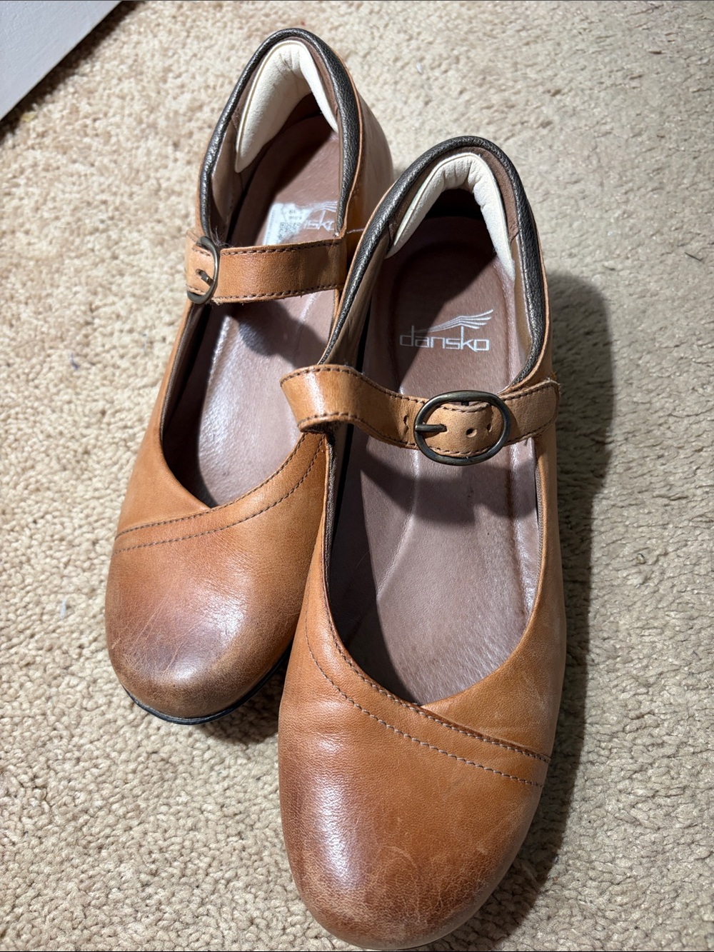 Dansko Tan Leather Mary Jane Loafers with Buckle Strap